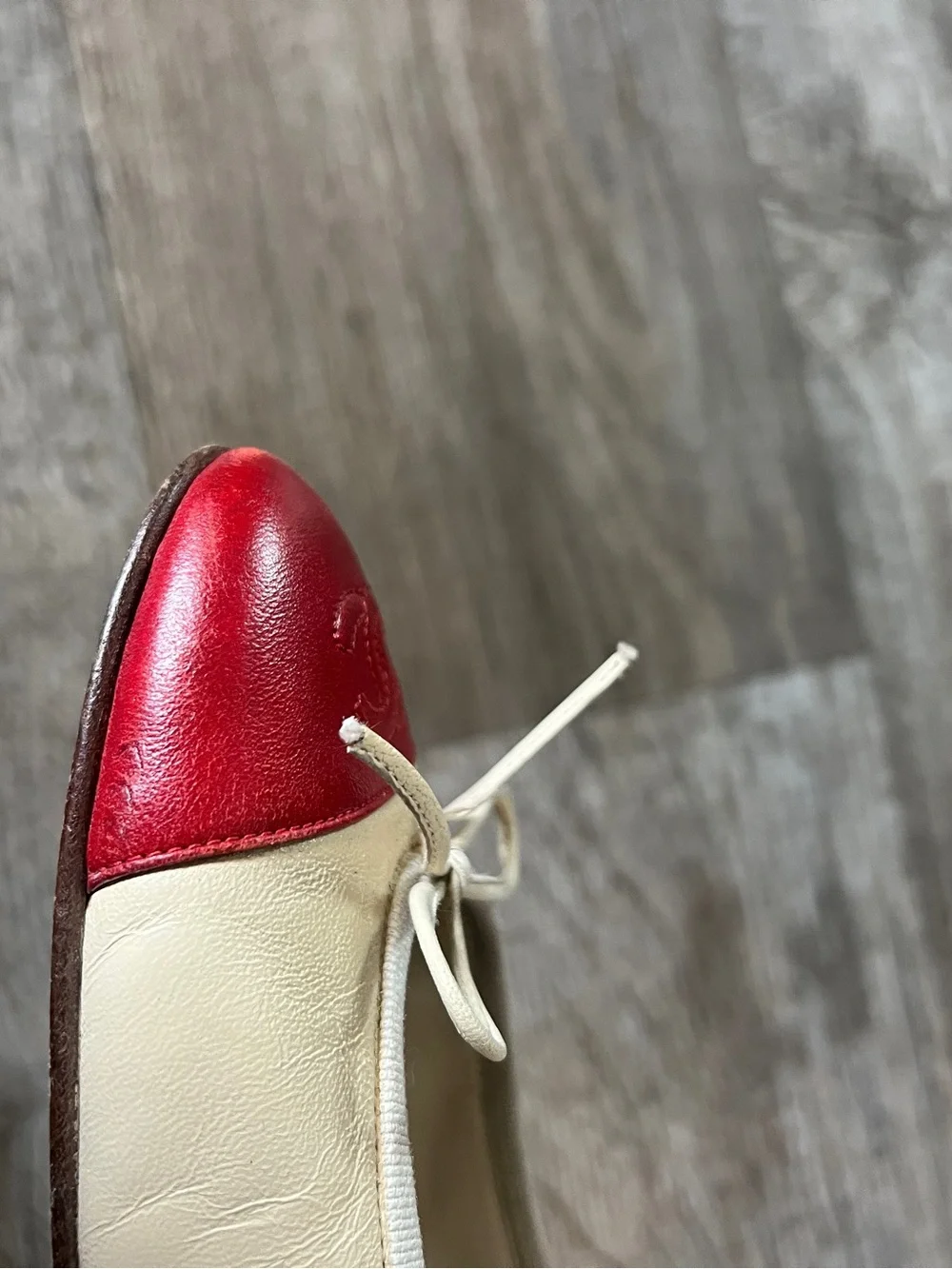 Chanel Red Cap Toe Ballet Flats in Beige